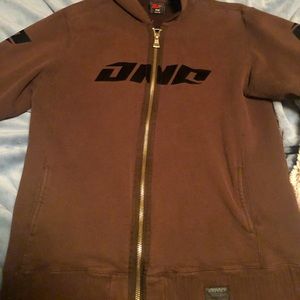 Mens ONE industries chocolate brown zip hoodie size L